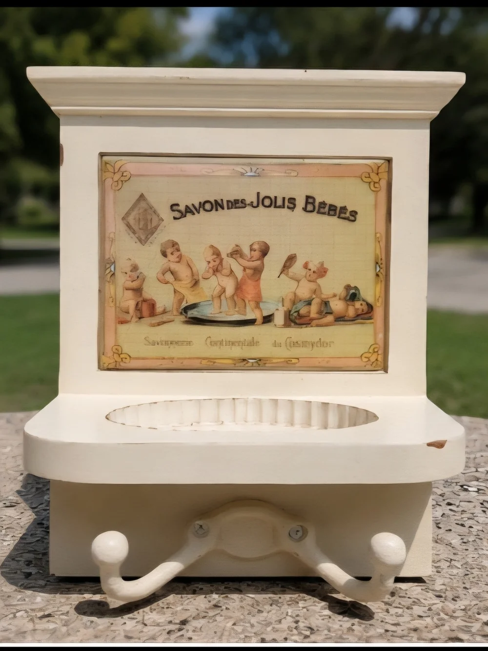 Antique Vintage-Style Cream Wall Soap Holder with Hook